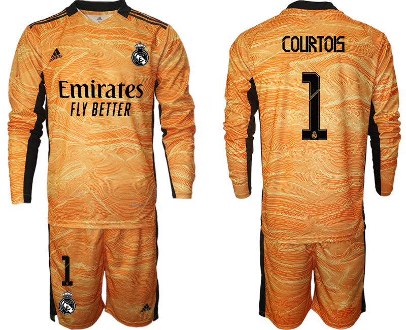 Men 2021-2022 Club Real Madrid orange yellow Long Sleeve goalkeeper #1 Soccer Jersey